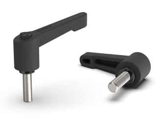 Adjustable lever with threaded pin and button R-65mm M8 x 40mm, slim design, RAL9005 (deep black)