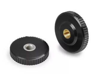 Knurled flat knob with through threaded bushing D-60mm M16