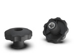 Star knob with an embedded nut in plastic D-50mm M6, through-hole