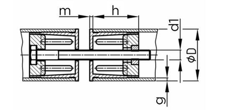 180° expansion connector, for round profiles D-22mm M6, wall thickness-1mm