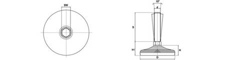 Adjustable stainless steel anti-slip foot, D-150mm, M24 x 250mm