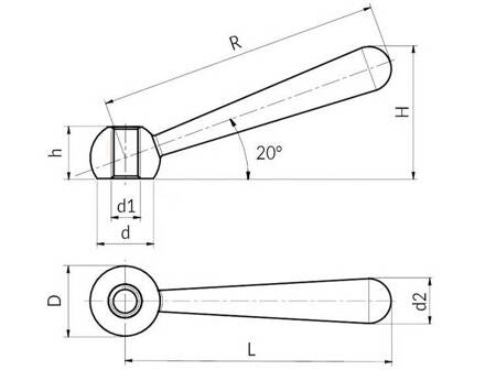 Clamping lever according to DIN 99 type L, R-100mm D12