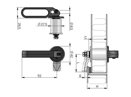 Compression latch with a draw handle, with a mounting sleeve, C-36mm