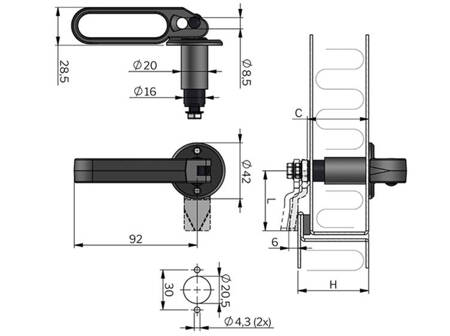 Compression latch with a pull handle, with mounting holes, C-36mm