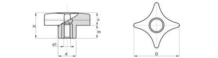 Cross knob with threaded bushing D-40mm M10