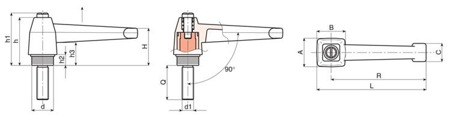 Dźwignia nastawna KĄT-90° z trzpieniem gwintowanym R-83mm M12 x 30mm