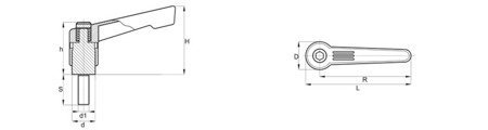 Dźwignia nastawna ze stopu cynku z trzpieniem gwintowanym R-108mm M16 x 60mm, slim design