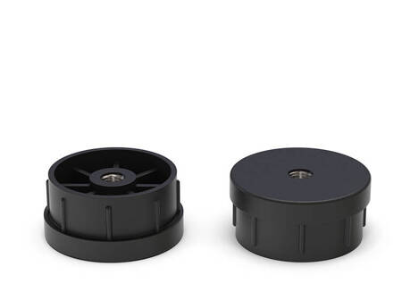 End cap with an embedded threaded bushing for round profiles D-50mm d1-M10 1.5mm-2.0mm