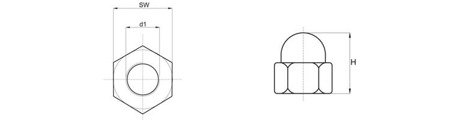 Hexagonal cap nut M10 SW-17, DIN1587