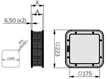 Inspection window square 223x223 mm, A-40 mm