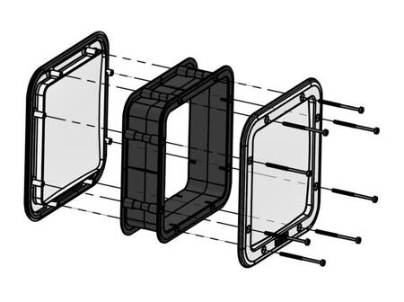 Inspection window square 223x223 mm, A-40 mm