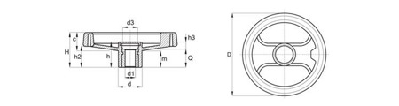 Koło ręczne D-129mm d1H9-8mm