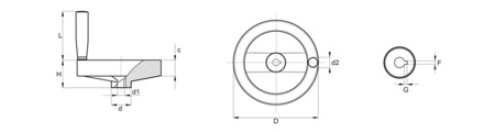 Koło ręczne aluminiowe z rękojeścią obrotową stałą D-200mm d1-18mm