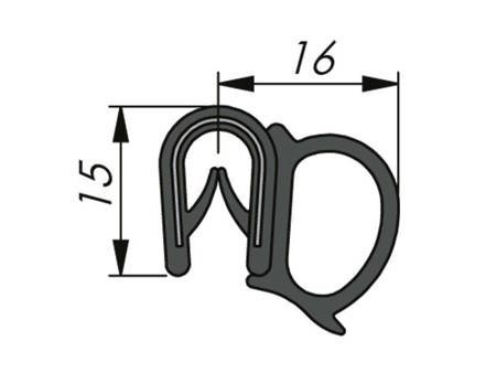 PVC/EPDM edge trim seal, side sealing, 1.0-4.0mm, 50m