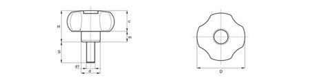 Pokrętło gwiazdowe z trzpieniem gwintowanym D-40mm M6 x 15mm