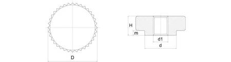 Pokrętło gwiazdowe z tuleją gwintowaną D-25mm, H-16mm, M5, DIN6336