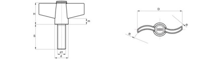 Pokrętło motylkowe z trzpieniem gwintowanym D-32mm M5x20mm