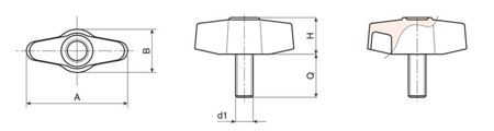 Pokrętło motylkowe z trzpieniem gwintowanym D-45mm M8 x 20mm