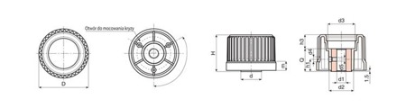 Pokrętło radełkowane z tuleją gładką D-54mm D12