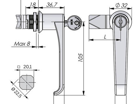 Quarter-turn latch with L-type handle without lock, chrome 0/0