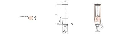 Rękojeść obrotowa EUROMODEL z trzpieniem gwintowanym D-27mm H-89,5mm M12 x 15mm