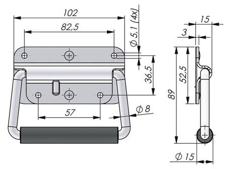 Spring-loaded chest handle, overlay 102 mm