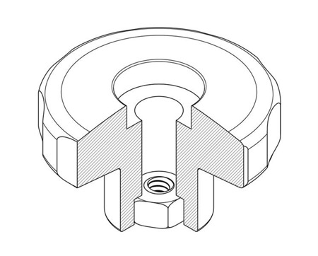 Star knob with nut embedded in plastic D-50mm M6, heavy-duty version