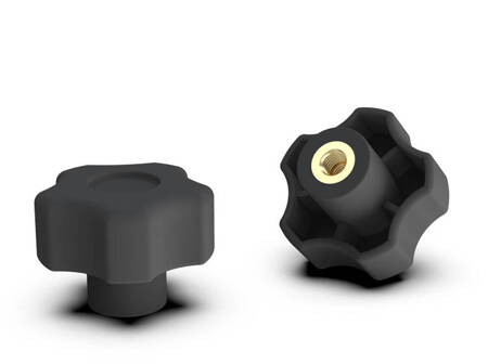 Star knob with threaded bushing D-50mm M6 covered with soft TPE