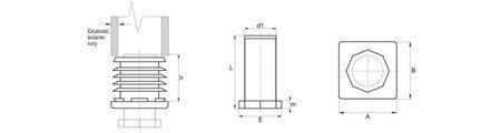 Stopka regulowana do profili kwadratowych A-22mm B-22mm d1-M12 L-32mm 1,5mm-2,0mm