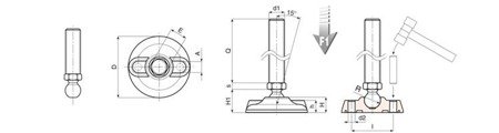 Stopka ruchoma z otworami montażowymi D-80mm M16 x 150mm R-12,5mm