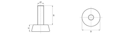 Stopka stała gumowa z trzpieniem ze stali nierdzewnej D-39mm M10 x 18mm