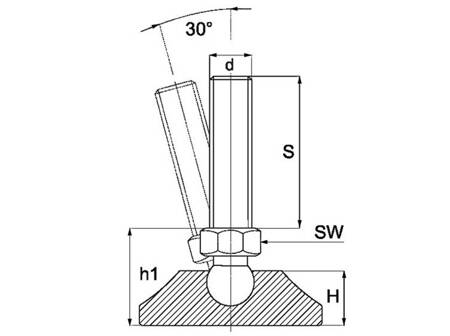 Swivel Steel Foot D-80mm, M16 x 150mm