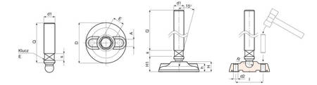 Swivel foot with mounting holes and wrench flats, R24 D-130mm M24