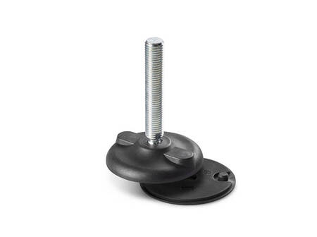 Swivel foot with mounting holes, key slot, and anti-slip pad, R15 D-130mm M20