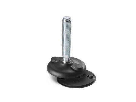 Swivel foot with mounting holes, wrench flat, and anti-slip pad, R24 D-80mm M24