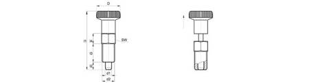 Trzpień ustalający D-18mm d2-M10x1,5mm SW-10 d1-6mm z trzpieniem ze stali niklowanej