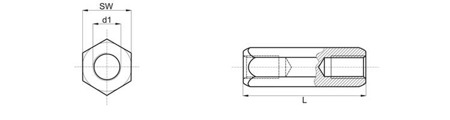 Tulejka dystansowa z mosiądzu d1-M6 L-10mm SW-10