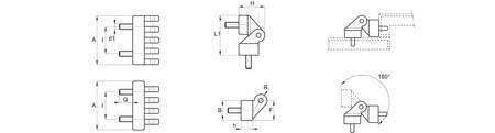 Zawias z trzpieniami gwintowanymi A-54mm I-30mm M6 x 15mm