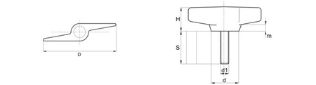 Motýlí otočný knoflík se zapuštěným šroubem v plastu D-68mm M8 x 25mm