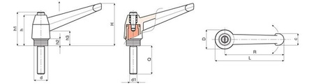 Verstellbarer Hebel mit Gewindestift R-83mm M8 x 30mm
