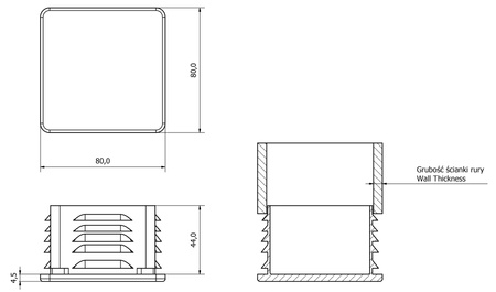 End cap for square profiles A-30mm B-30mm, 1.0mm-2.5mm, RAL7016 (dark grey)