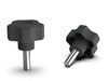Pokrętło gwiazdowe z trzpieniem gwintowanym D-28mm M6 x 15mm pokryte miękkim TPE