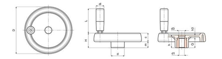 Solid handwheel - base element D-100mm d1H9-8mm