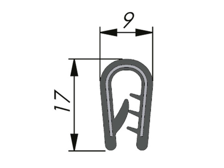 PVC edge trim, 9x17mm, 1.0-2.5mm, 100m