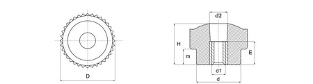 Knurled knob with threaded bushing, through-hole D-22mm M5