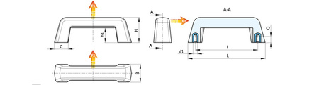 Duroplast handle with threaded bushings L-188mm I-150mm M10