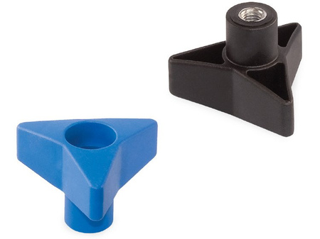 Pokrętło trójramienne z nakrętką zatopioną w tworzywie D-63mm M12, przelotowe