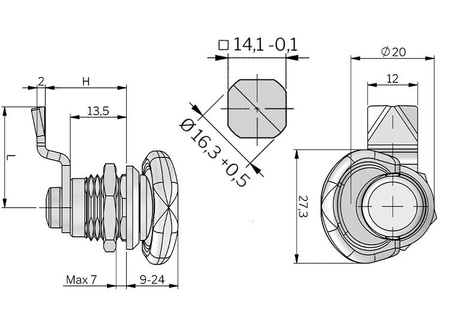 Quarter-turn lock with foldable handle, chrome 0/0