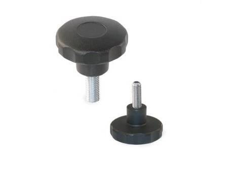 Star knob with screw embedded in plastic D-30mm M6 x 43mm, heavy-duty version