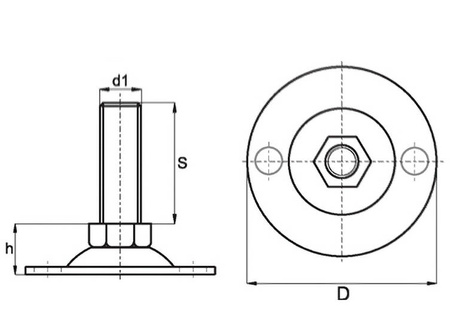 Fixed metal foot D-60mm M10 x 60mm with mounting holes